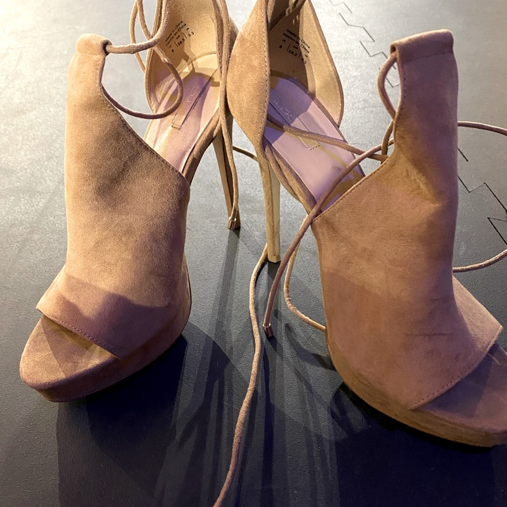 Beige open toe heels